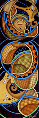 Maruvian Golden Calabash Mask Diptych