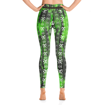 Afro-lines-green-Yoga-leggings-back