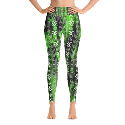 Afro-lines-green-Yoga-leggings-front