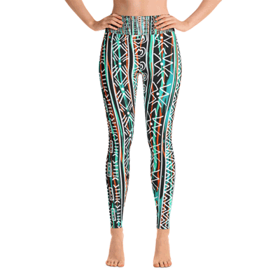 Afro-lines-teal-yoga-leggings-front