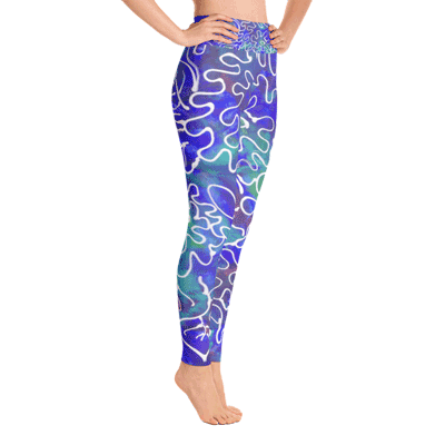 Blue Floral Yoga Leggings - Side